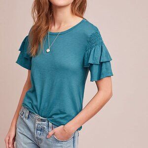 Anthropologie T.La Ruffle Sleeve Tee T-shirt XS Turquoise